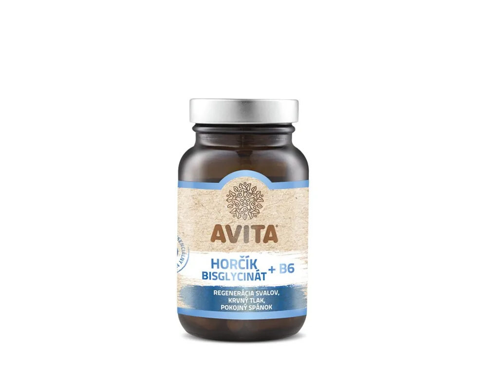 Horčík Bisglycinát + B6 - Horčík v najlepšie vstrebateľnej forme s vitamínom B6. Znižuje únavu, podporuje nervový systém a kvalitný spánok. Avita.sk